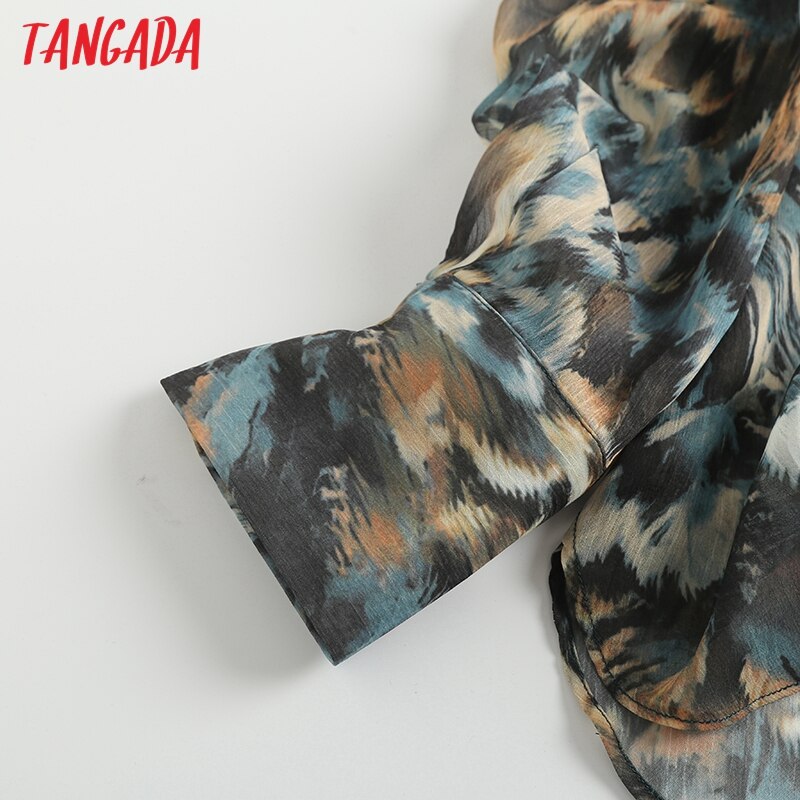 Tangada naisten retro rusettiprintti sifonkipaita pitkähihainen tyylikäs naisten rento löysä paita blusas femininas 6 d 34