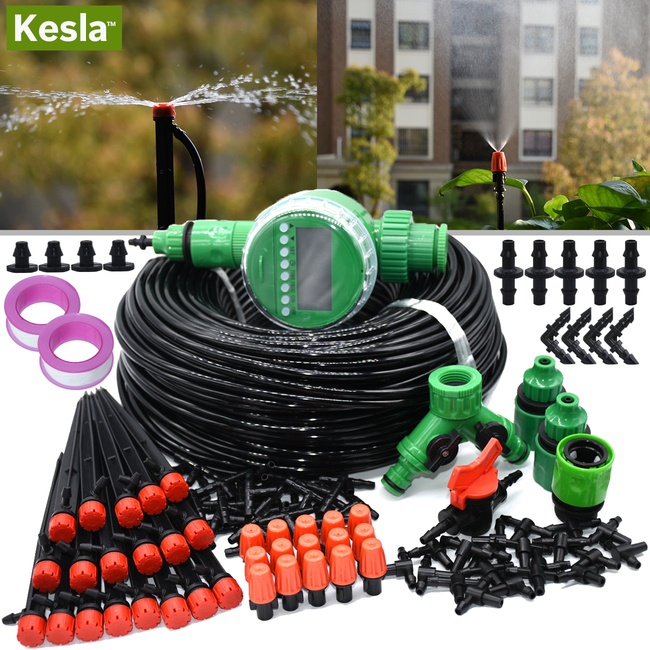 KESLA Garden Micro Drip Irrgation Watering Kit Timer Controller Automatic Misting Cooling 17CM Sprinkler Stake System Greenhouse