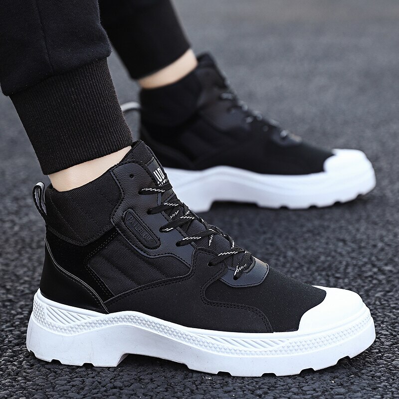Refafamen's high top herre canvas sneakers komfortable herre fritidssko udendørs skridsikker åndbare herresko: Sort / 8.5