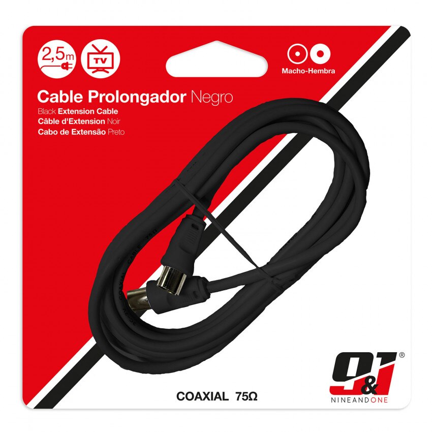 Cable Coaxial para TV 75Ω 2,5m Negro Nine&amp;One
