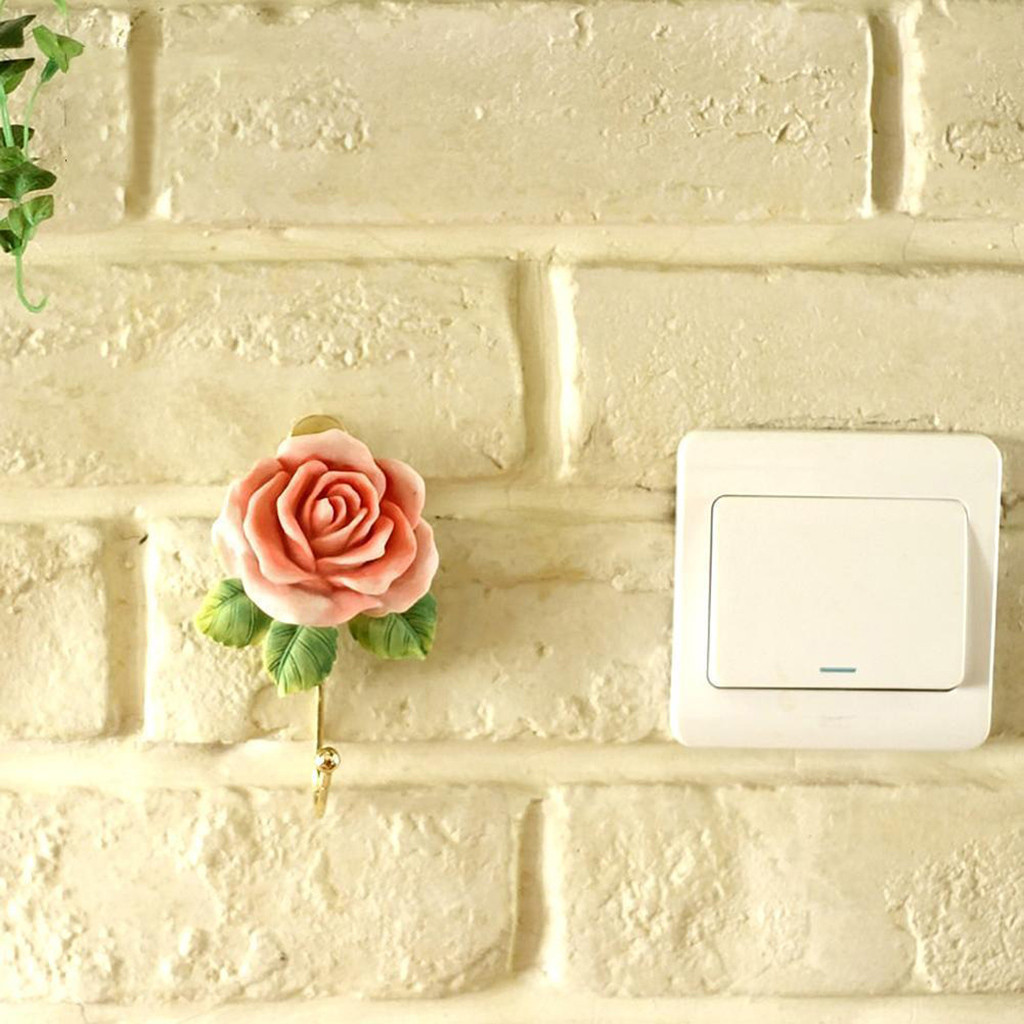 Wall Sticky Hook Mounted Hanger Rose Flower Resin for Coat Hat Robe Towel Useful Hooks Holders Towel Dish Cloth Keys Hangers