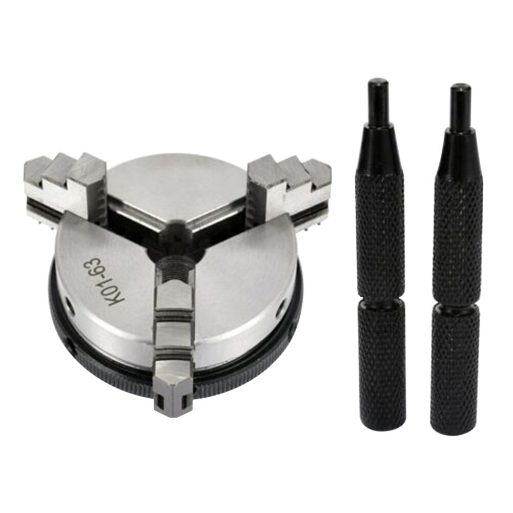 2.5inch Rotary Lathe Chuck Set Self Centering Accessories With Assistance Handle Woodworking Manual Machine Tool 3 Jaw Steel