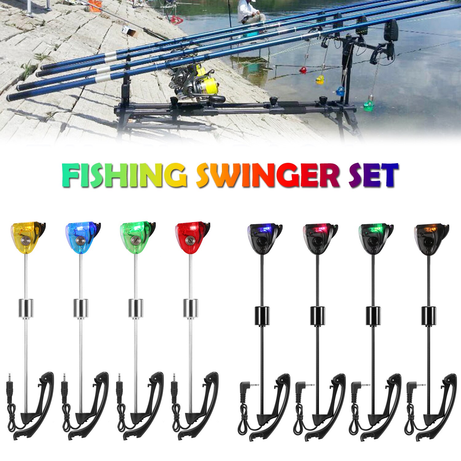 Lixada Fishing Swinger Set Carp Fishing Bite Indicator Swinger Digital Fishing Alarm LED Bite Indicator Illuminated Swinger