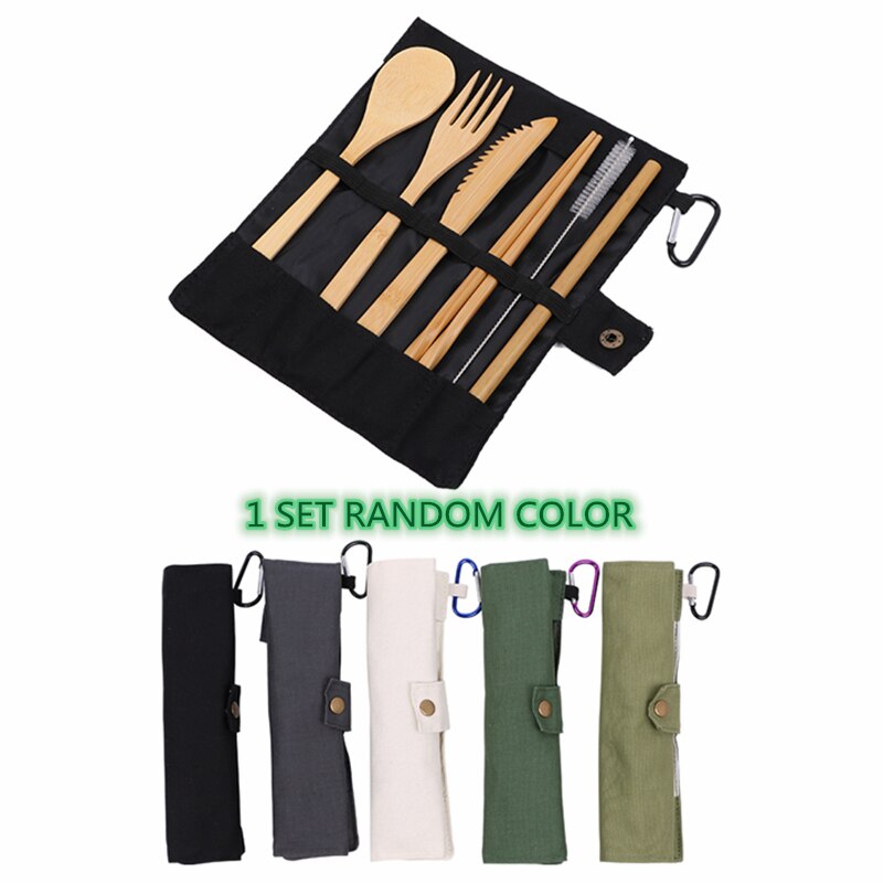 Couverts en bois, réutilisables, couverts de voyage, cuillère fourchette et paille de bambou, ustensiles de table: 6pcs canvas bag