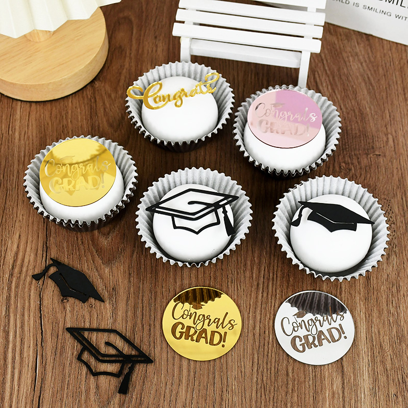 10pcs Congrats Grad Cupcake Toppers Class Of Bachelor Cap Acrylic Cake Toppers For Celebrate Graduation Party Cake Decor