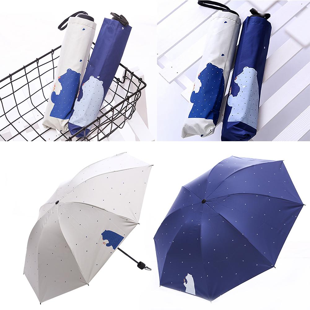 8 skelett halkfritt handtag tecknad björn prickar mönster slitstark gummiduk kvinnor 3 hopfällbara sommar anti-uv sol regn mini paraply