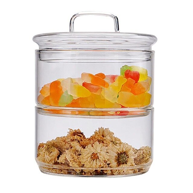 Multi Layers Glass Jars Tea Storage Tank with Cover Stackable Snack Grain Nut Can Sorting Food Jar Kitchen Storage Container: 2