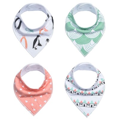4- pack barnhaklapp för spädbarn 100%  absorberande bandana-haklapp i bomull med justerbara tryckknappar salivhandduk rapsduk: K0018
