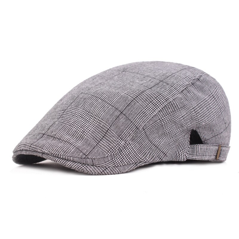 SLECKTON Cotton Flat Cap Retro Peaked Cap Men's Plaid Berets Casual Newsboy Cap for Men France Gorras Unisex Gatsby hat: Gray