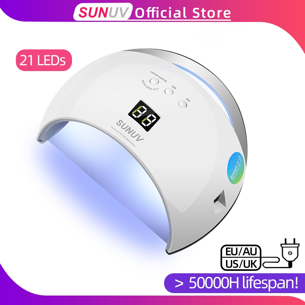 Lámpara inteligente SUNUV SUN6, lámpara para LED UV de uñas, secador, base metálica, temporizador LCD, multicolores para curado, Gel UV, polaco, herramientas de arte de uñas