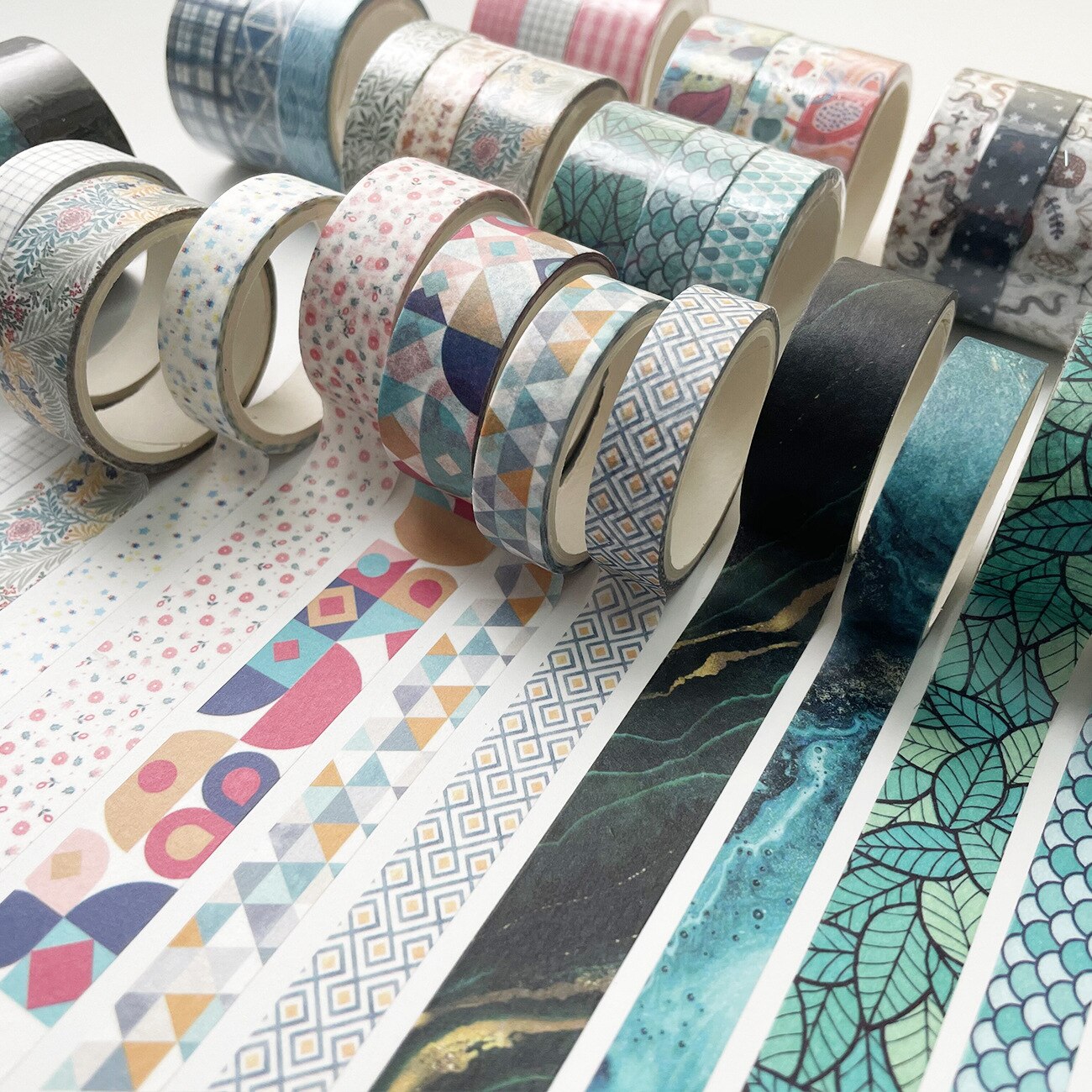 Juego de cintas Washi de 3 piezas, cintas decorativas de Flora geométrica, grabables, Vintage, para manualidades, álbum de recortes, diario, planificador