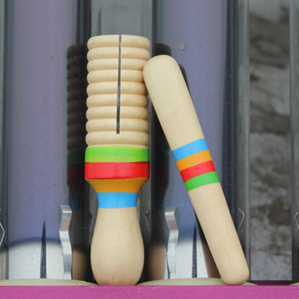 Træ guiro tråd enkelt ring stang klokke percussion musikinstrument børn legetøj behageligt at gribe musikalsk pædagogisk legetøj