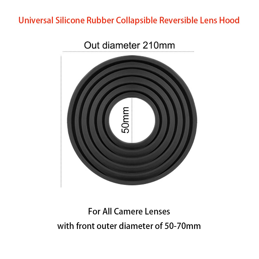 Voor Alle Camera Lenzen Met Front Buitenste Diameter Van 50Mm-70Mm, universal Siliconen Rubber Inklapbare Omkeerbare Zonnekap