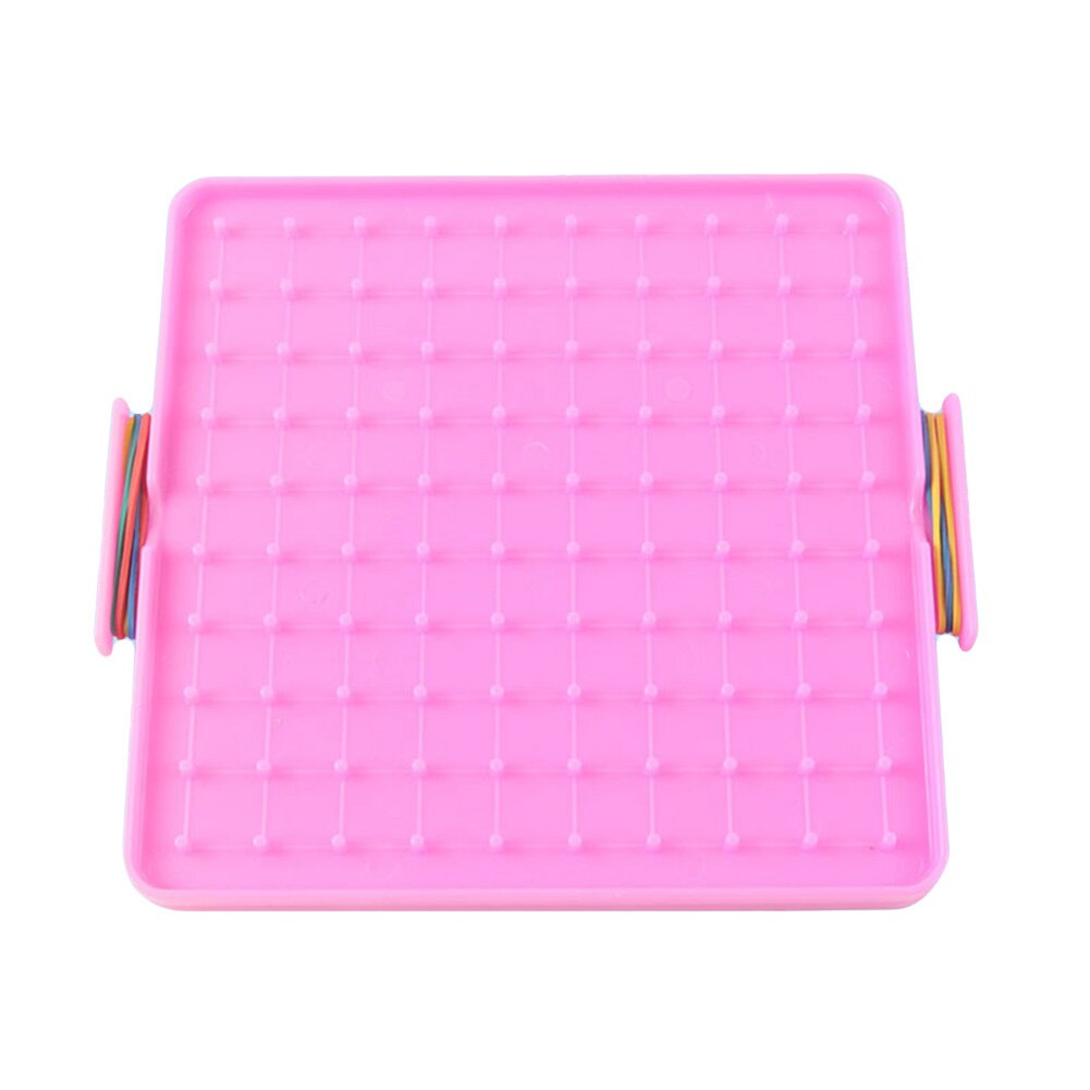 16x16cm Double Sided Geoboard Nails Peg Board Elastic Bands Kids Teaching Aids: Pink