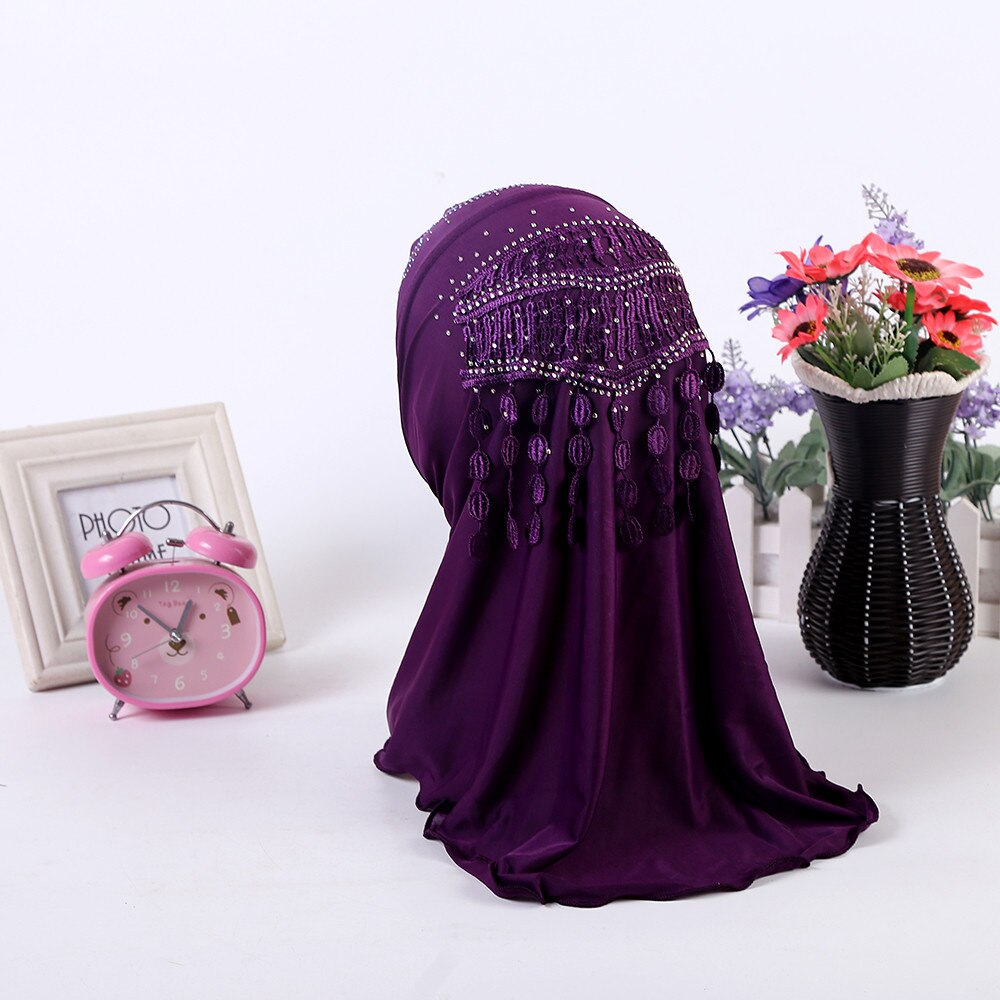 Chapeau Turban Hijab pour filles musulmanes, 1 pièce, casquette Amira, couvre-chef arabe, châles de prière, couvre-chef pour enfants de 3 à 8 ans: Purple