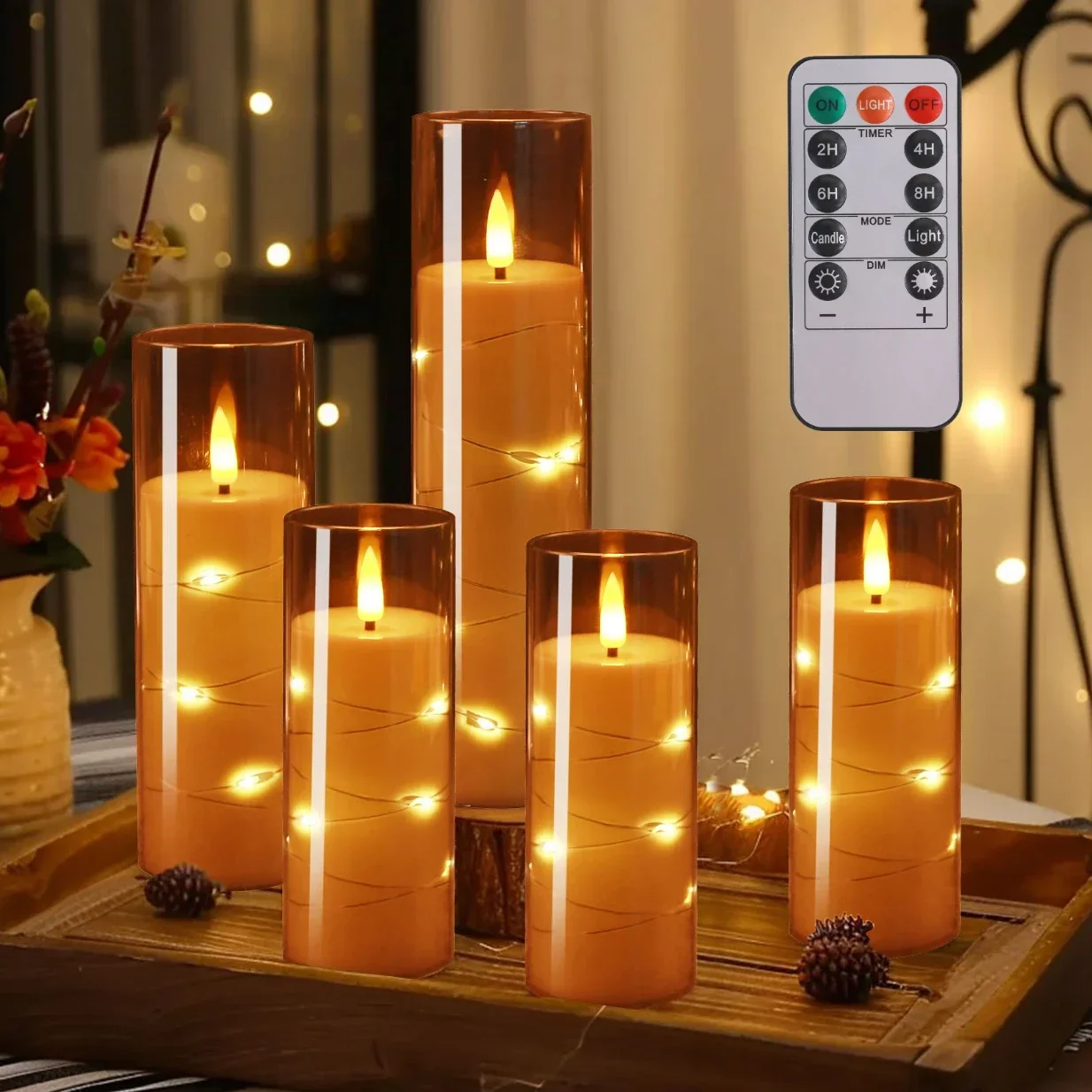 Flickering Flameless Candles Built-in Star String ... – Grandado
