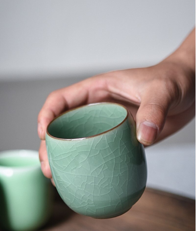 Crackle Glaze Tea Cup Geyao Kiln Marked Cup Longquan Celadon Porcelain Teacup Ceramic Tea Cups For Pu'er Tea