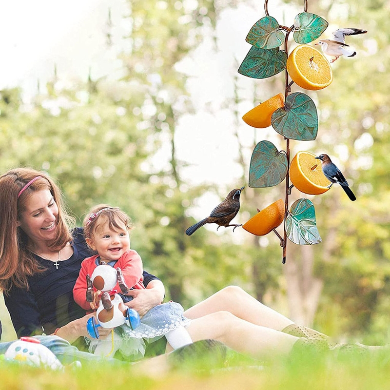 Metal Hummingbird Bird Feeder Suspended Leaf Decorative Garden Art Birdfeeder Hanging for Outdoor Yard Patio Decoration