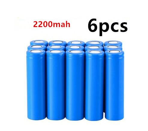 Icr18650 lithium battery 2200 mah 3.7 v li-ion rechargeable pkcell battery 18650 batteria flat top batteries without protection: 6pcs