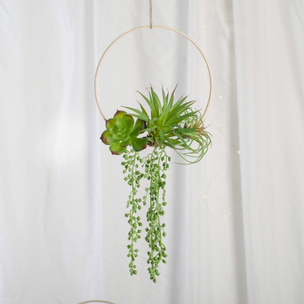 Cilected INS Artificial Green Plants Succulent Bamboo Ring Wall Hanging Home Hotel Shopping Mall Wall Decor Plastic Wreath: WT093-5