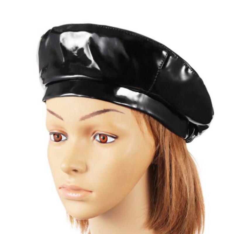 Patent Leather Beret Ladies Hats Solid Color Flat ... – Grandado display picture 1