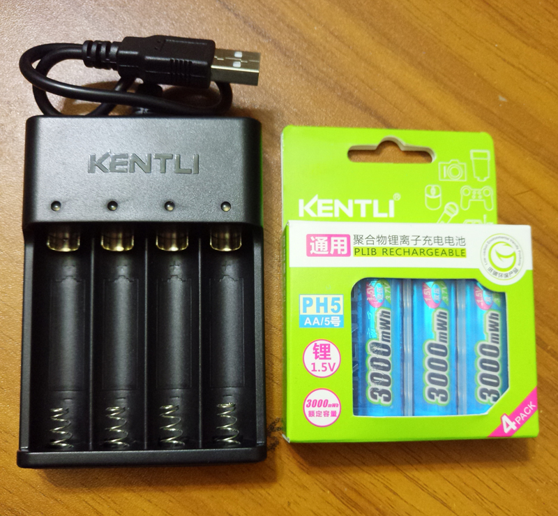 Kentli 1.5v 3000 mwh aa uppladdningsbart li-polymer li-ion polymer litiumbatteri och usb smart laddare: 4 st med laddare