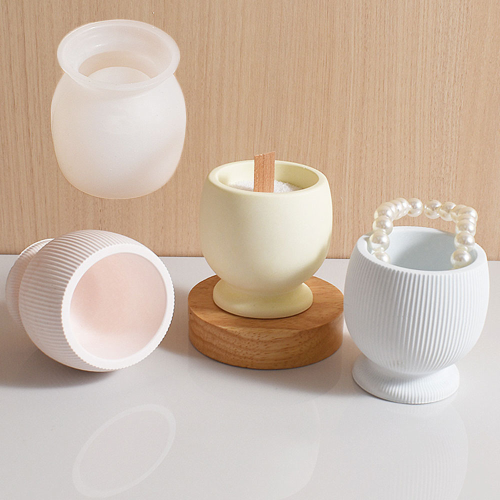 Taza de vela de hormigón, molde de silicona, candelabro de rayas DIY, fabricación artesanal, tarro de almacenamiento de yeso de resina, moldes de fundición para decoración del hogar