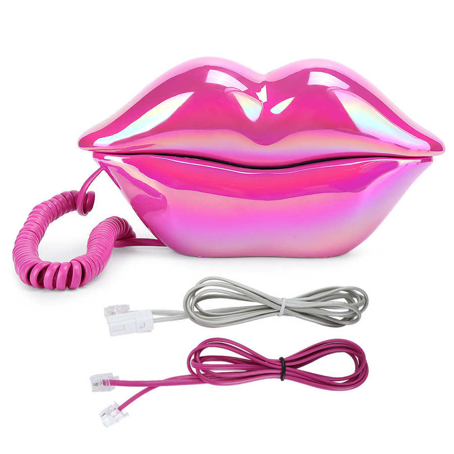 Lips Telephone Electroplate Desktop Landline Phone for Home Office Decoration Lip Shaped Phones telefone Red / Purple