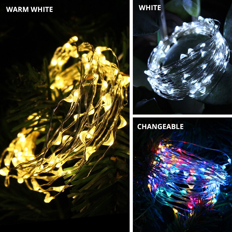 10/20M Solar LED Light String Outdoor Waterproof Copper Wire String Fairy Lights For Christmas Party Wedding Decoration