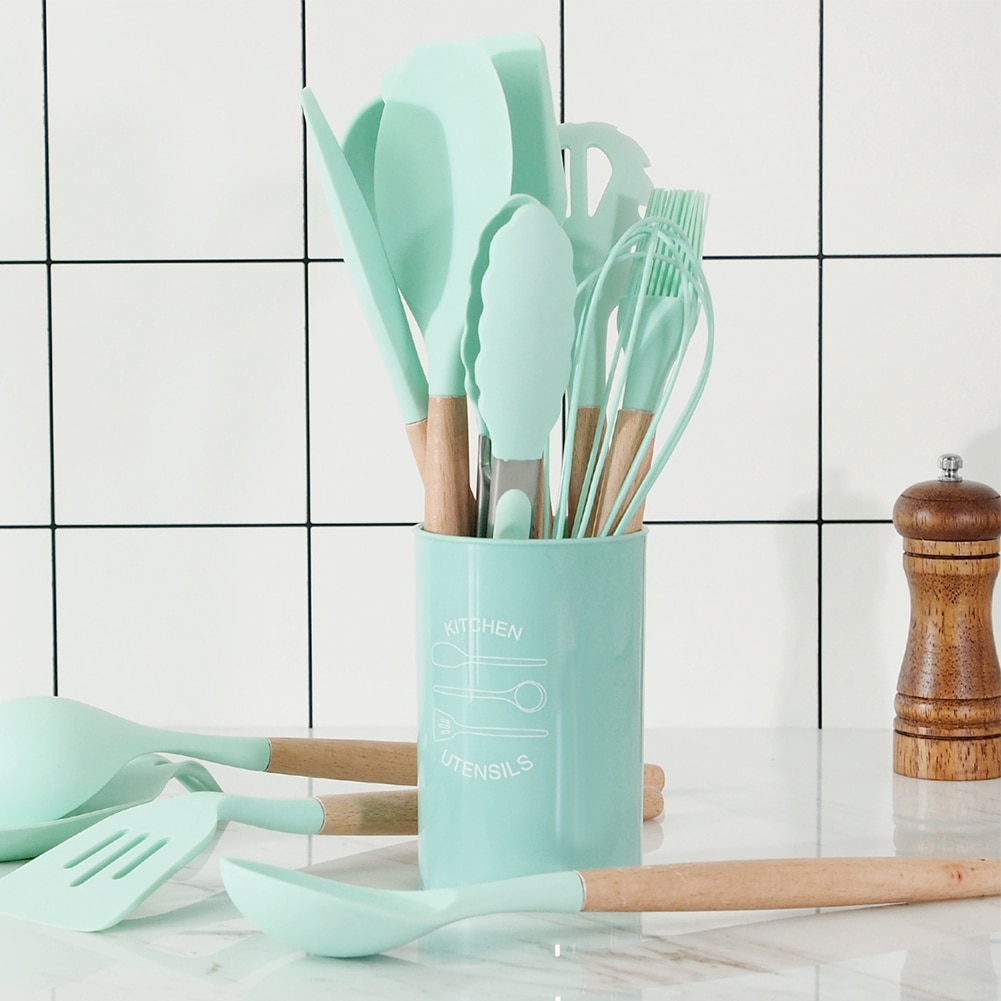 Silicone Kitchenware Cooking Utensils Set Heat Resistant Kitchen Non-Stick Cooking Utensils Baking Tools With Storage Box