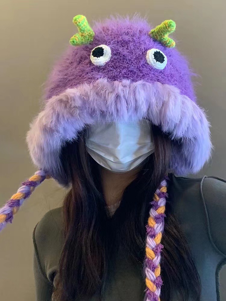 Little Monster Cap Cartoon Harige Hoed Warme Wollen Feest Outdoor Mode Schattig Zoet Reizen Meisje Hart Herfst Winter Dames