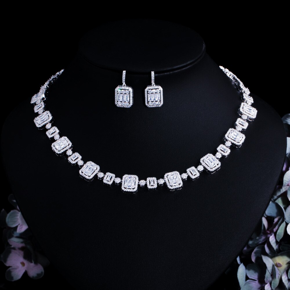 Cwwzirconi di lusso con zirconi cubici africani pavimenta Set di gioielli da sposa Color oro bianco per accessori per abiti da festa da donna T548: Style B