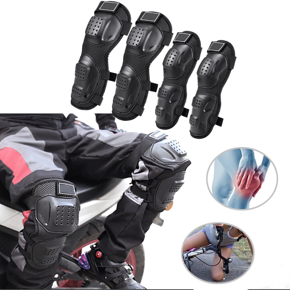 4 stuks Black Motorcycle Knie Pads Motocross Kneepad Guard Ski Beschermende kleding Kneepad Moto Kniebrace Ondersteuning Beschermer