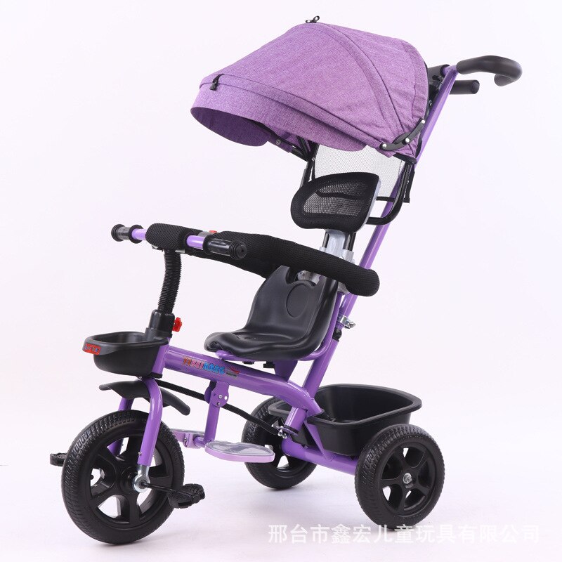 Barn trehjulet baby vogn skub med hætte baby klapvogn 4 in1 trike lille cykel: Violet