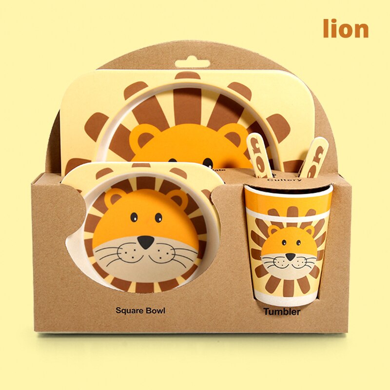 Kinderen Servies Babyvoeding Kom Kids Leuke Cartoon Jaar Kom Set Natuurlijke Bamboe Servies Milieu: D