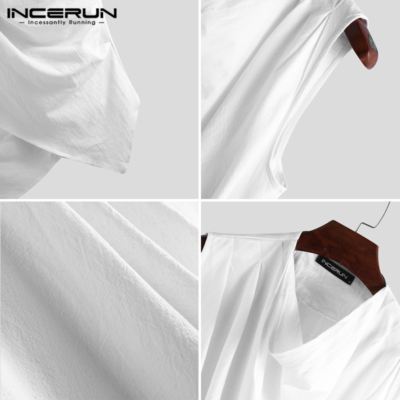 Mannen Mode Pure Kleur Crew Casual Tank Tops Retro Baggy Comfort Katoen Zomer Heren Mouwloos Onregelmatige Tops Streetwear Incerun