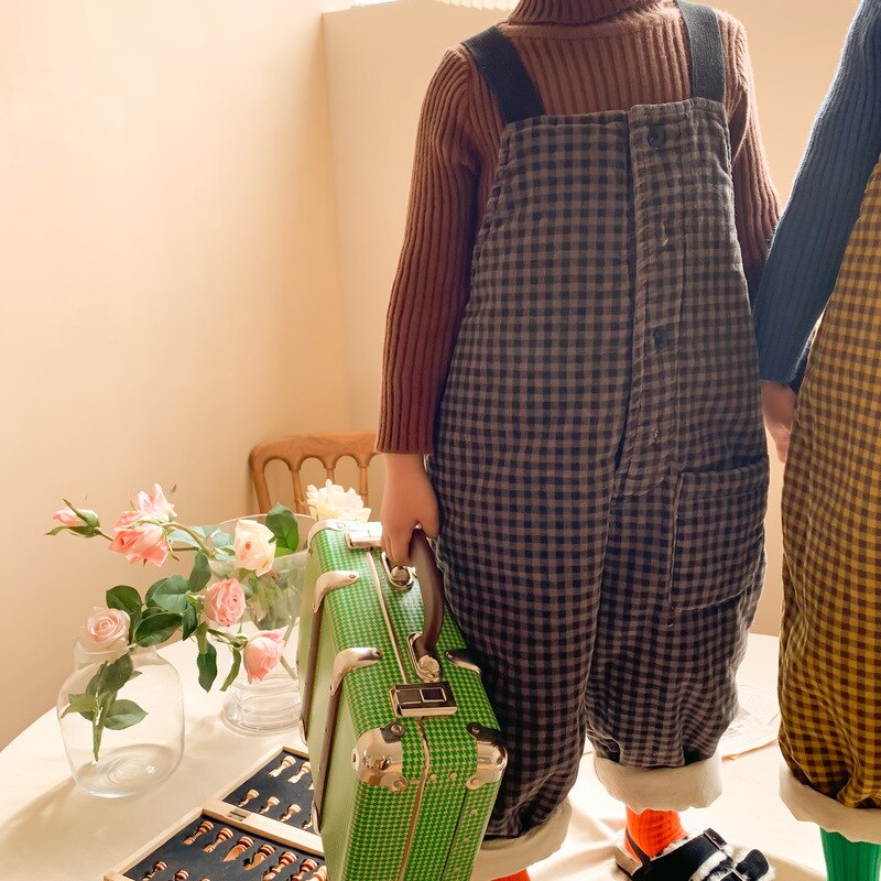 Wintermeisjes geruite overalls kinderen dikke katoenen jumpsuit: Grijs / 18m