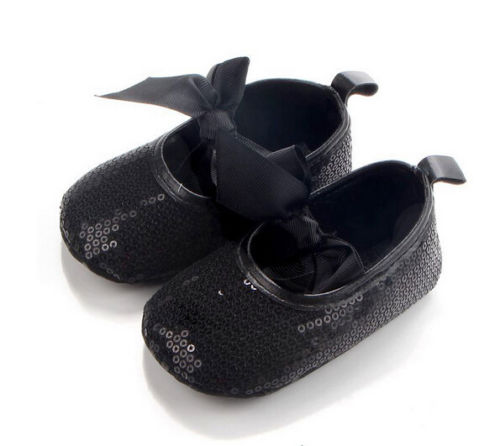 Bling Sparkle Sequins Ribbon Infant Newborn Baby Girl Boy Crib Shoes 0-18M
