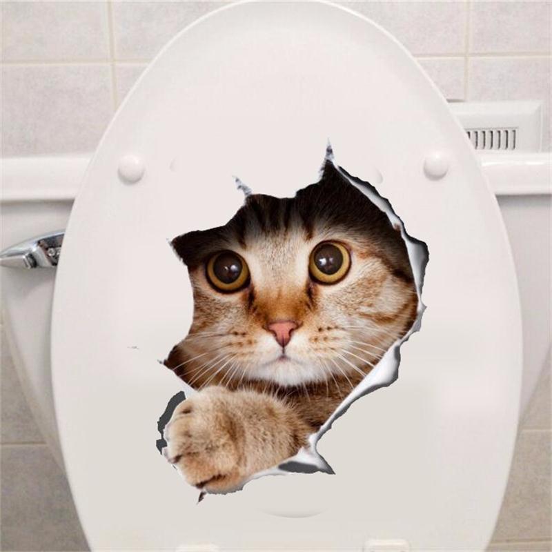 Kat Levendige 3D Vernield Schakelaar Muursticker Badkamer Wc Kicthen Decoratieve Decals Grappige Dieren Decor Poster Pvc Muurschilderingen