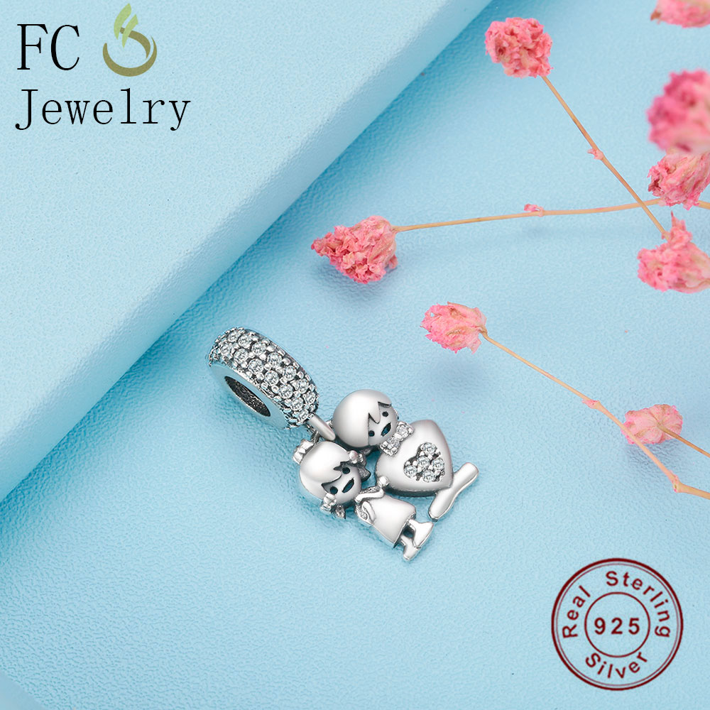 Fc Sieraden Fit Originele Charm Armband 925 Sterling Zilveren Broer Zus Jongen Meisje Hart Kraal Hanger Maken Berloque