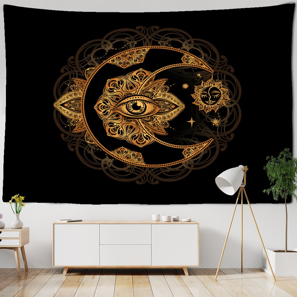 Psychedelic Sun Moon Eye Tapestry Wall Hanging Hippie Tapiz Art Mysterious Dorm Background Cloth Room Decor