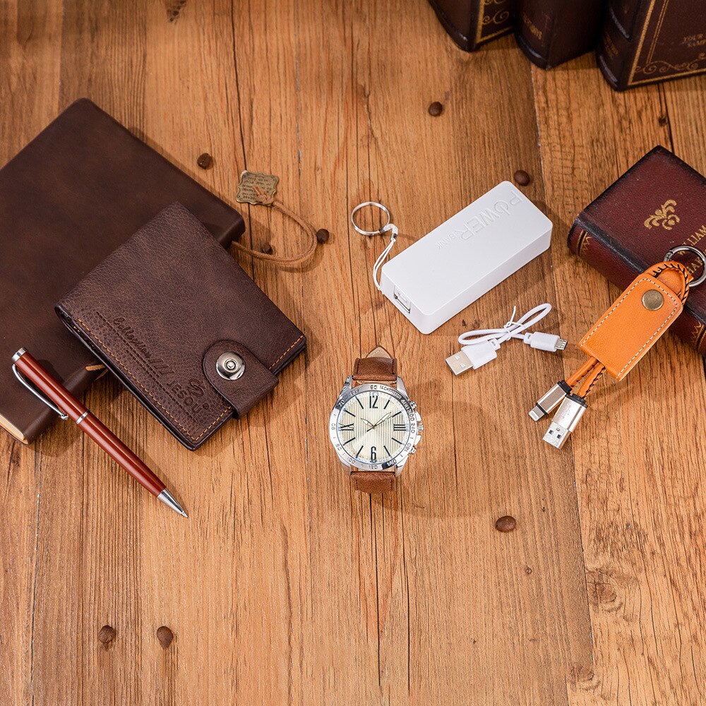 XSVO uhr männer armbanduhr herren armbanduhr einzigartige mens 5 teile/satz Boutique einstellen Brieftasche + Energie Bank + keychain + Uhr + Stift