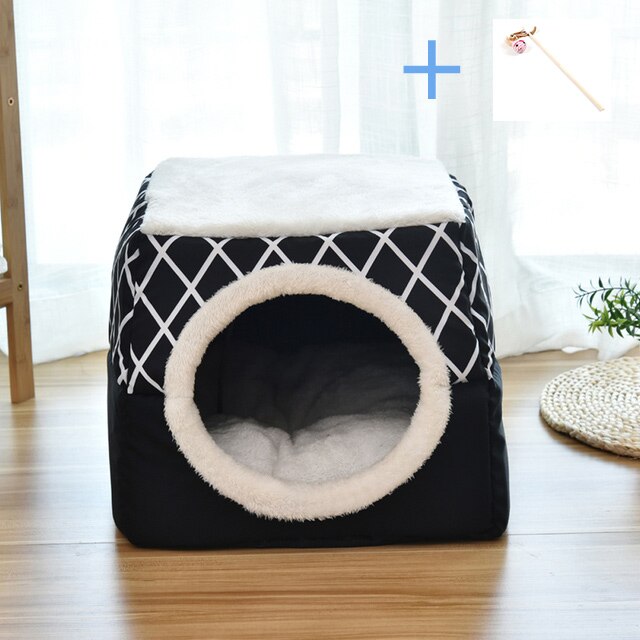 Huisdier Huis Warm Dog Bed Kennel Kat Slapen Nest Opvouwbare Pubby Mat Huis Winter Gesloten Type Bed Hol Kat Kitten tent Kat Levering: Black / L