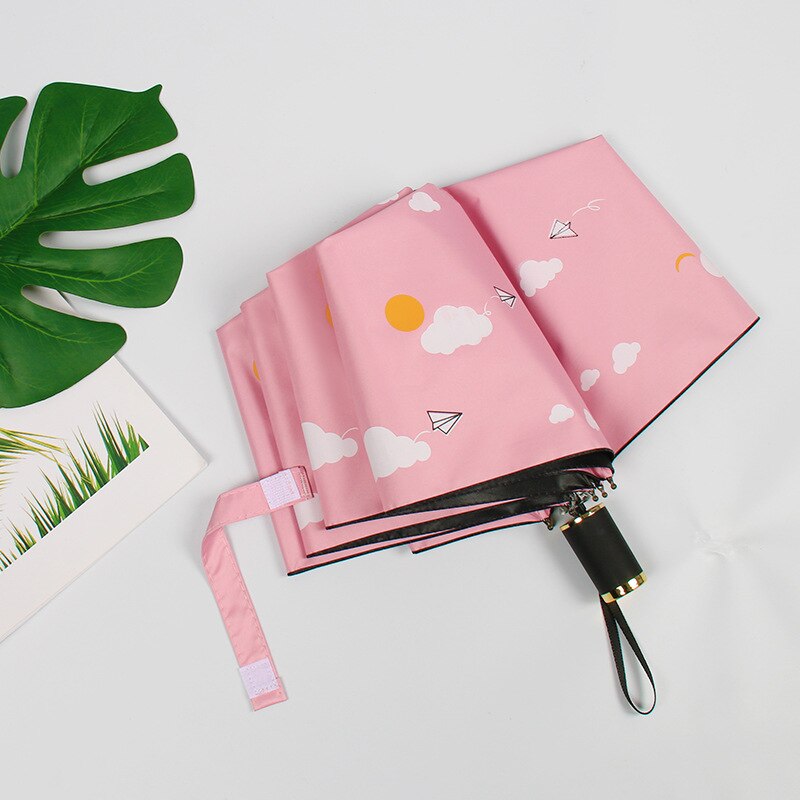Frauen Luxus Leichte Regenschirm Schwarz Beschichtung Sonnenschirm 3 Falten Sonnenschutz Regen Regenschirm unisex Reise Protable Regenschirm: Rosa
