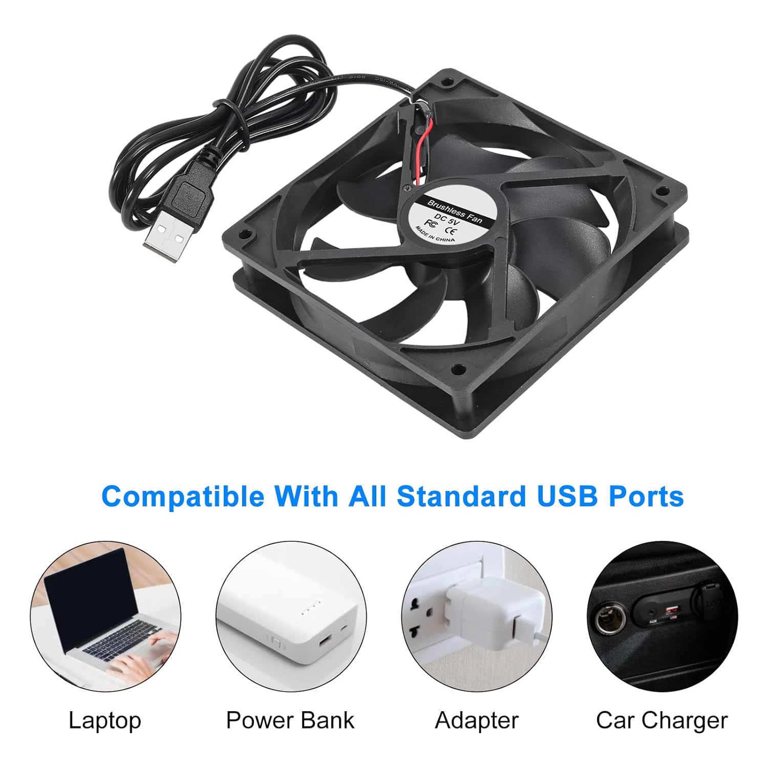 2 Stück 12025 Lüfter 120 x 120 x 25 mm DC 5 V 120 mm x 25 mm bürstenloser USB-Kühl-PC-Lüfter, Ersatz-Kugellager 120 mm Lüfter zur Kühlung DIY