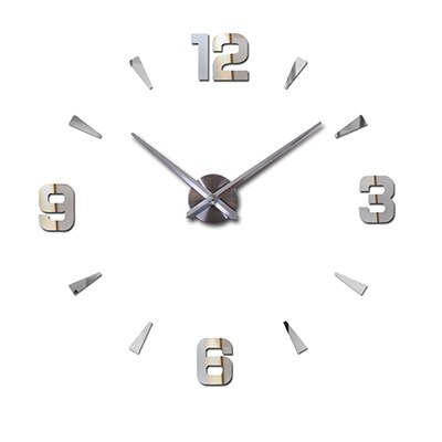 Muhsein veggklokke hjem dekorere vegg klistremerker klokke 3d speil dempet bevegelse vegg klokke stor størrelse diy klokke: Sølv