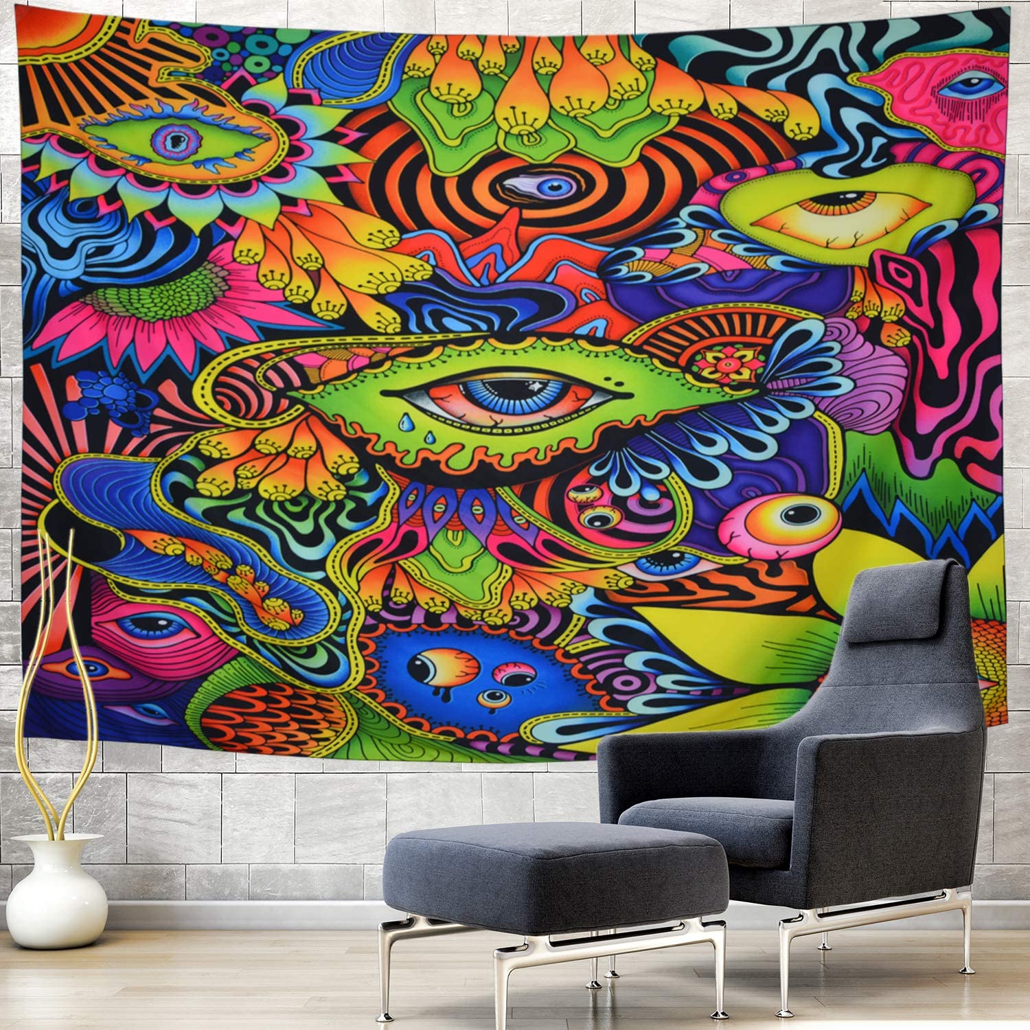 psychodeliczny arabeska Trippy streszczenie oczy gobelin kolorowe kwiaty i Mandala ściany wiszące
