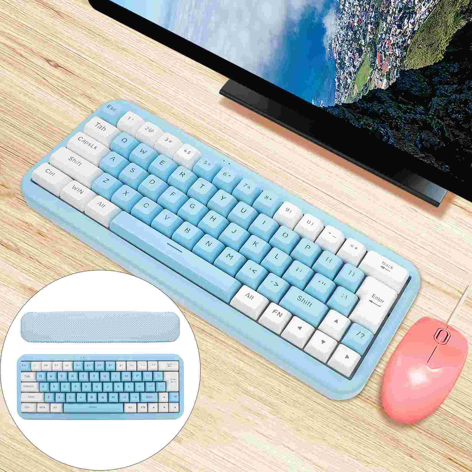 Wireless Keyboard 63-key Membrane Computer Keyboard RGB Lighting Office Keyboard