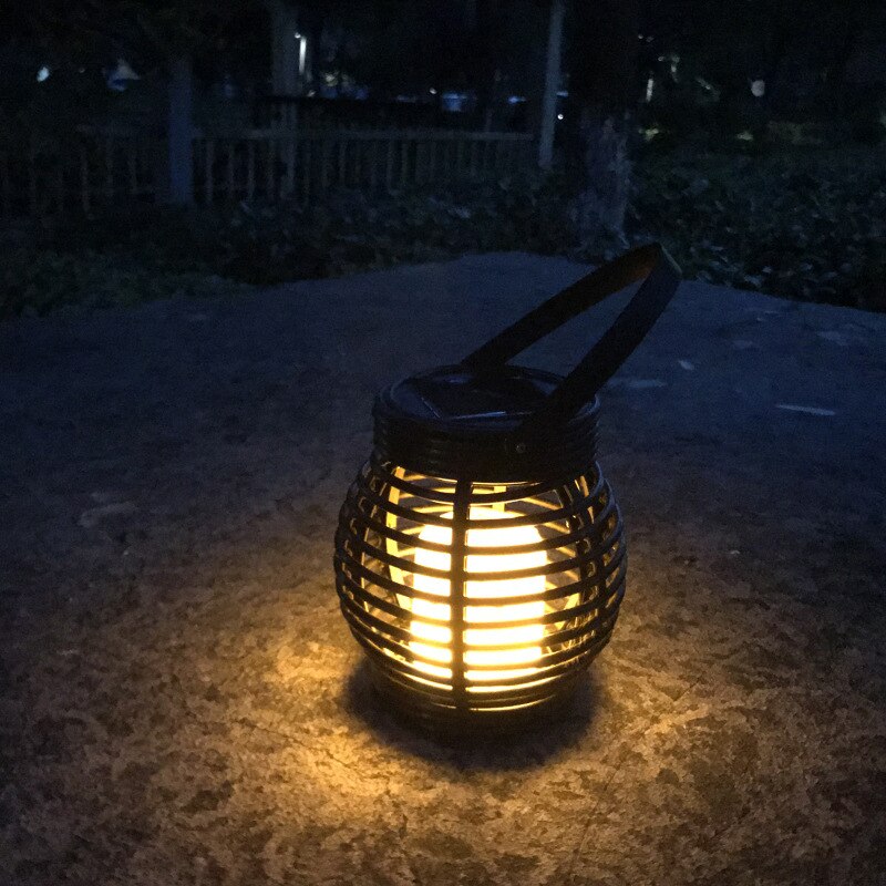 Udendørs bur solcelle lampe havelamper håndvævet vævet rattan bur lampe sol flamme lampe 51 led hængende bur