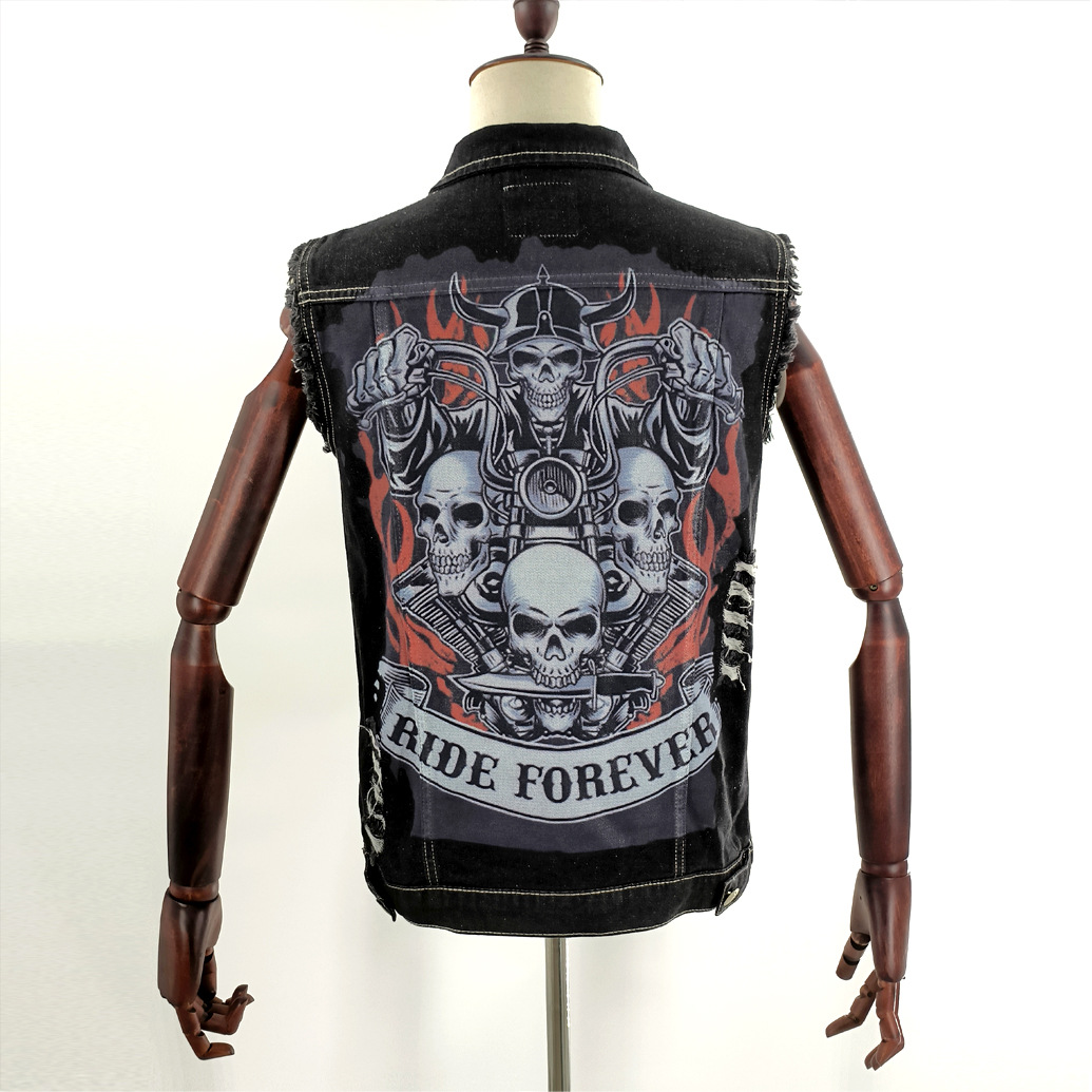 2024 nouvelle veste en jean pour hommes rétro moto veste en jean sans manches haute rue beau gilet de moto vêtements pour hommes
